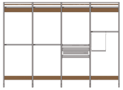 Shelf frame-based wardrobe system with modular rails and shelves