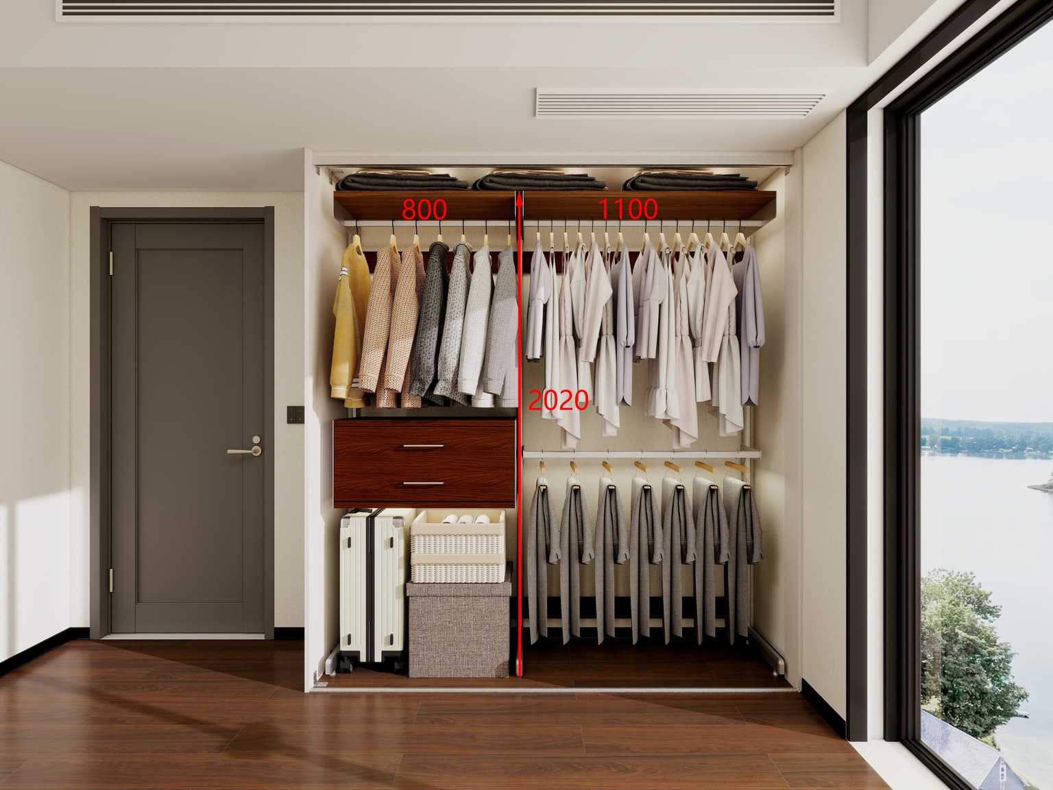 Bedroom Shelf wardrobe with window view