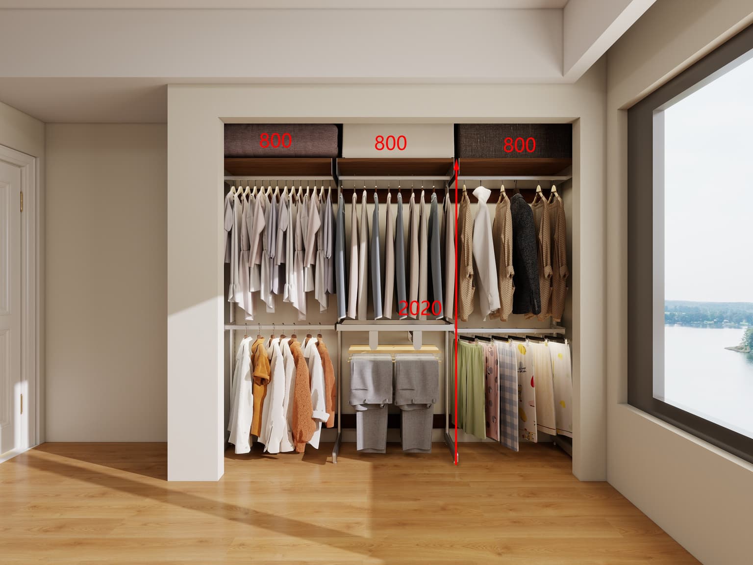 Main bedroom Shelf wardrobe project with repeated bays